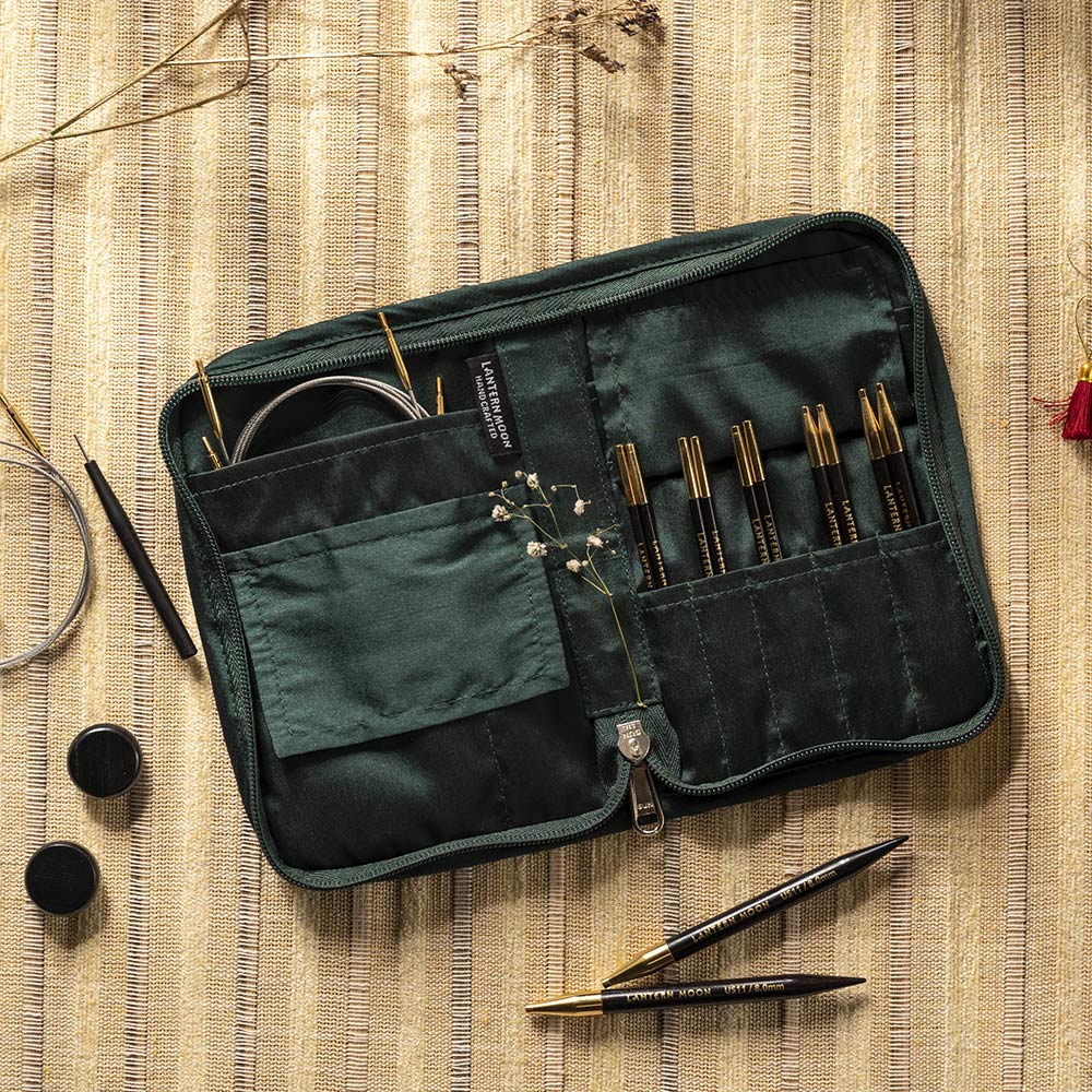 Lantern Moon Legacy interchangeable knitting needle set in an embroidered silk case