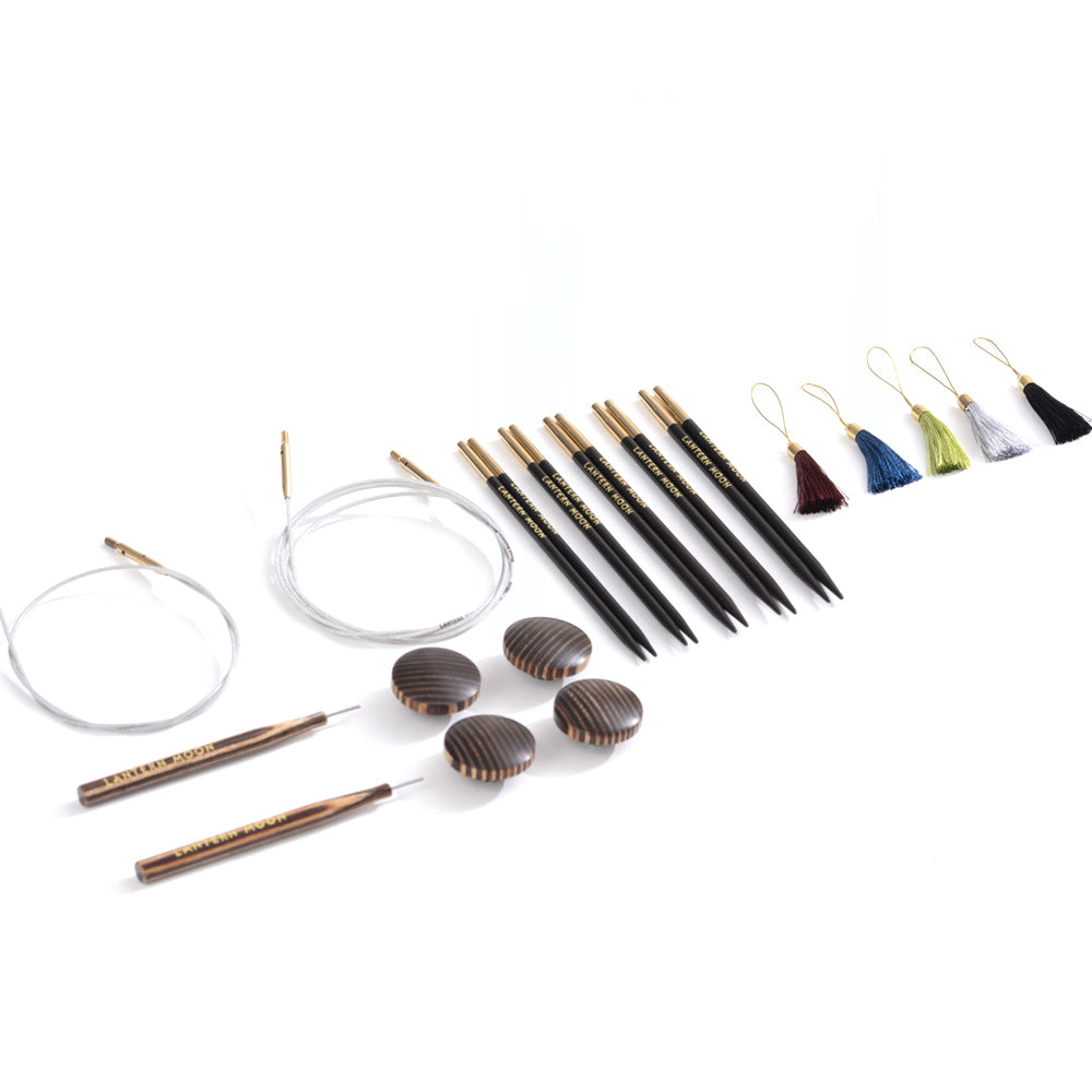Lantern Moon Legacy interchangeable knitting needle set in an embroidered silk case