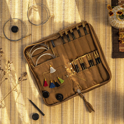 Lantern Moon Ancestry interchangeable knitting needle set in an embroidered silk case