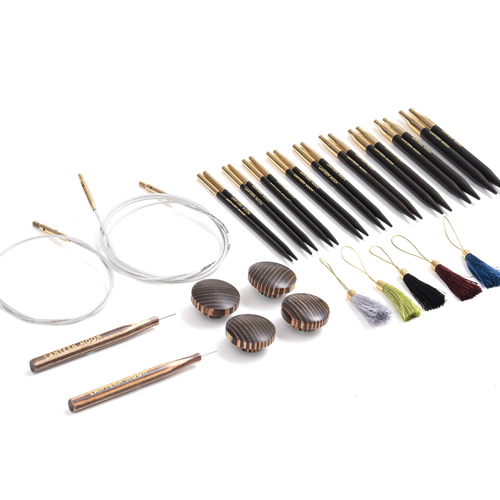 Lantern Moon Ancestry interchangeable knitting needle set in an embroidered silk case