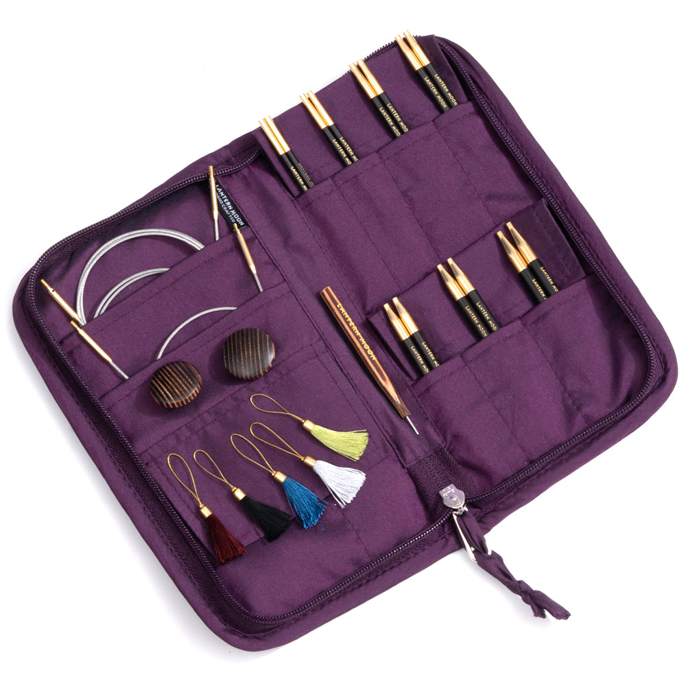 Lantern Moon Bliss interchangeable knitting needle set in an embroidered silk case