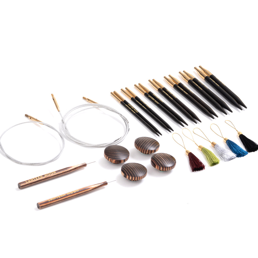 Lantern Moon Bliss interchangeable knitting needle set in an embroidered silk case