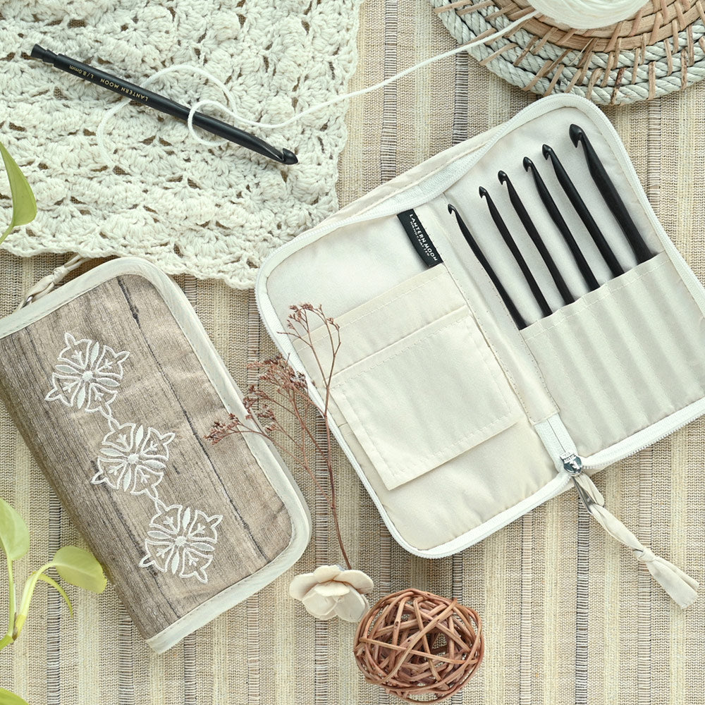Lantern Moon Radiance ebony crochet hook set in embroidered pouch