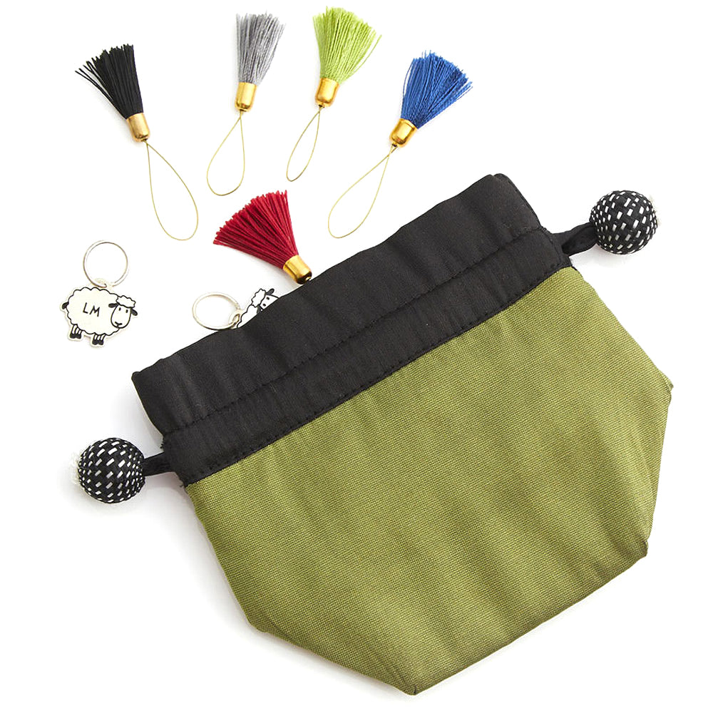 Small silk blend drawstring pouch in the Sage design