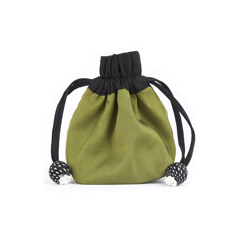 Small silk blend drawstring pouch in the Sage design
