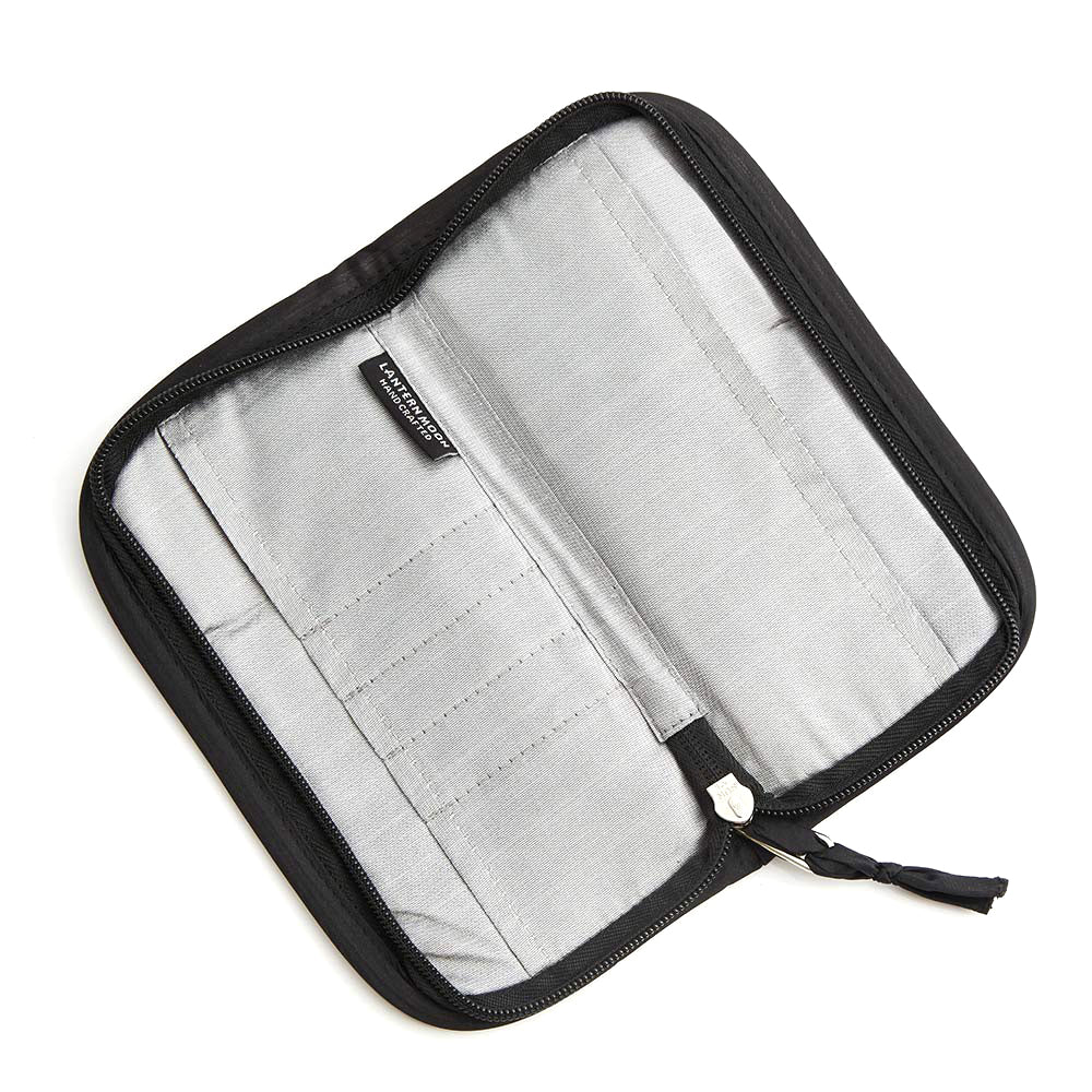 Zipped block-printed accessories case in Ajrak fabric