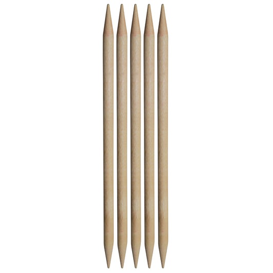 Five wooden double-pointed knitting needles