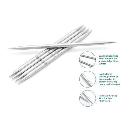 KnitPro Mindful 6mm stainless steel double-pointed knitting needles