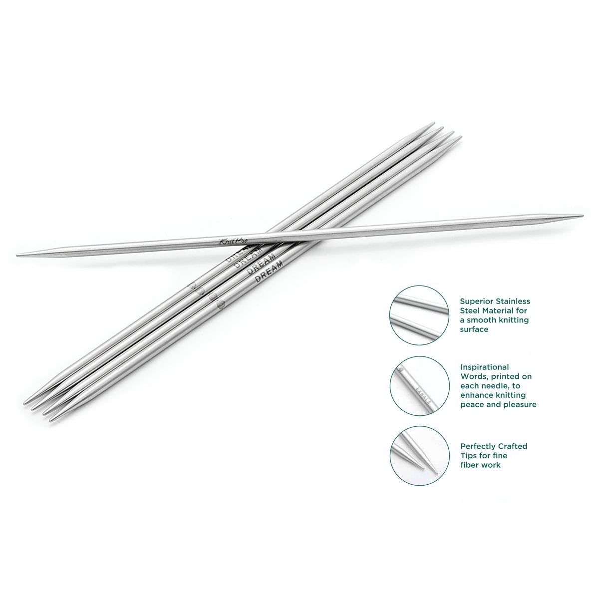 KnitPro Mindful 8mm stainless steel double-pointed knitting needles, set of 5