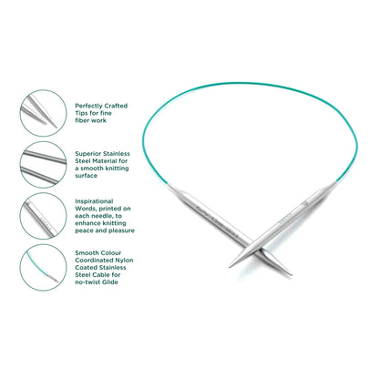 KnitPro Mindful 3.75mm fixed circular knitting needle with stainless steel tips and coloured cable