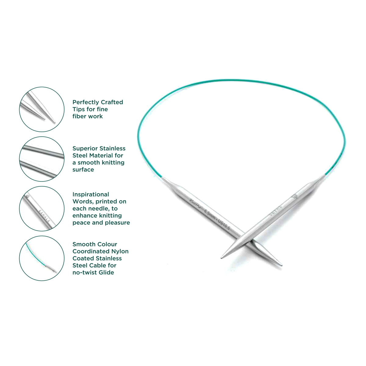 KnitPro Mindful 9mm stainless steel fixed circular knitting needle with coloured 60cm cable