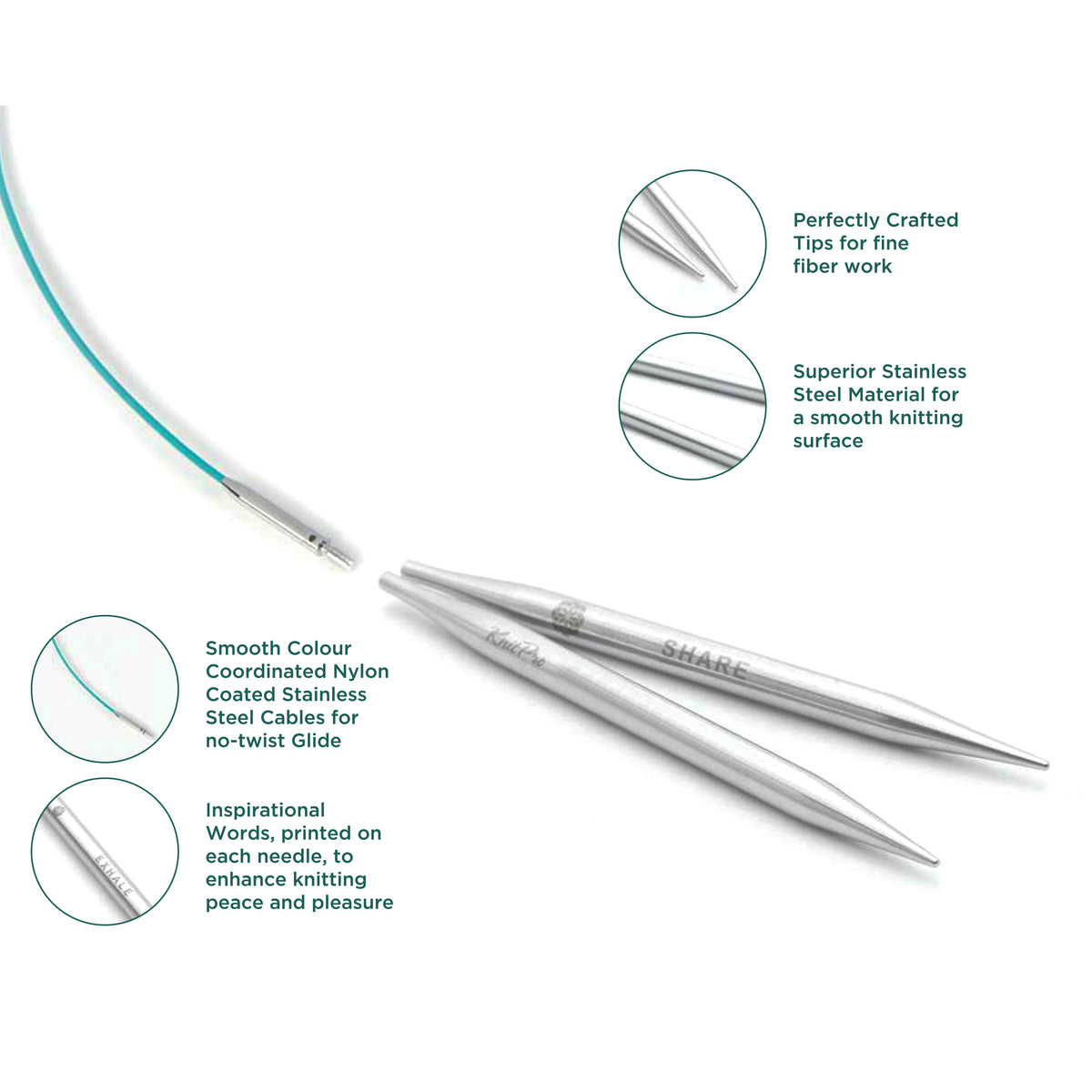 Pair of KnitPro Mindful stainless steel interchangeable needle tips, 8mm