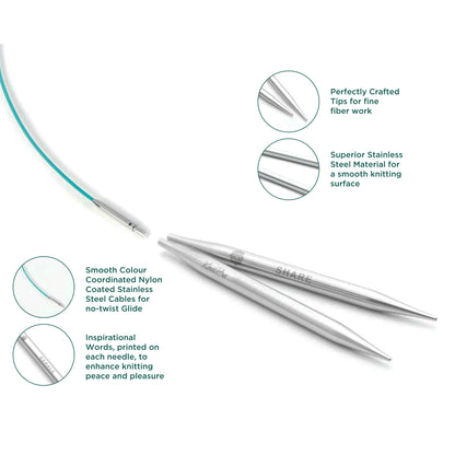 Pair of KnitPro Mindful stainless steel interchangeable needle tips, 3.25mm