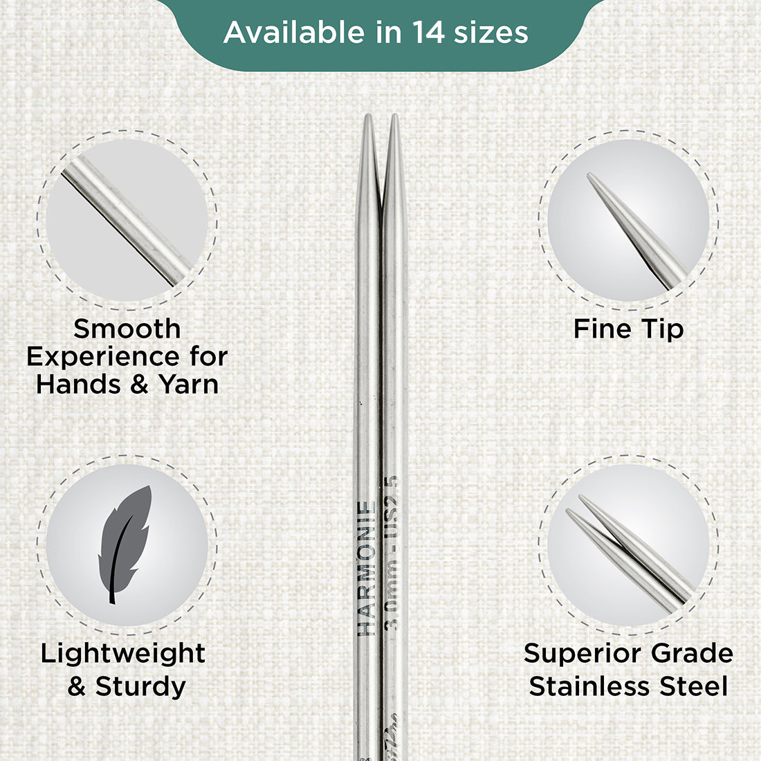 Pair of KnitPro Mindful stainless steel mini lace needle tips, 3mm