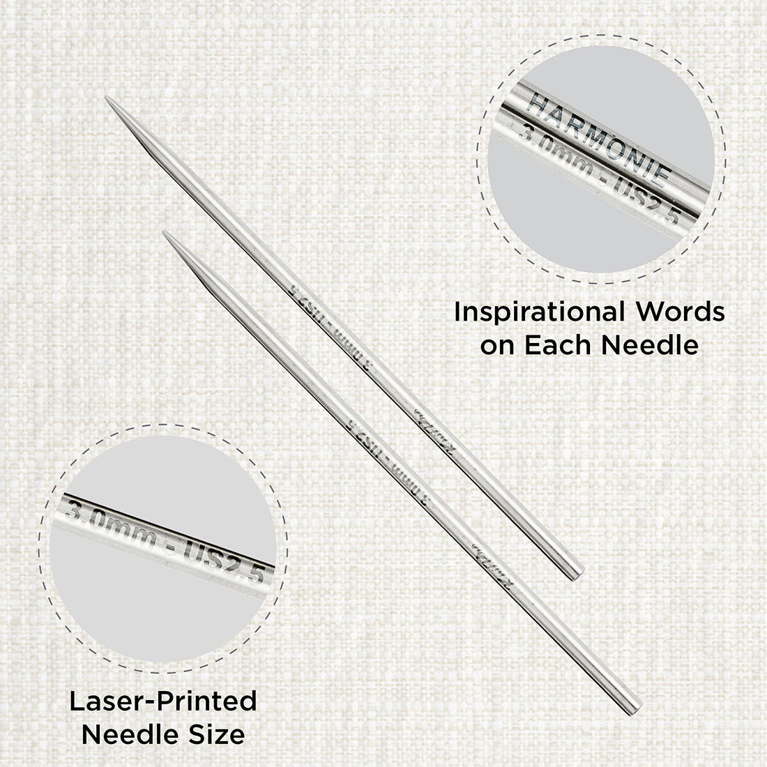 Pair of KnitPro Mindful stainless steel mini lace needle tips, 3mm