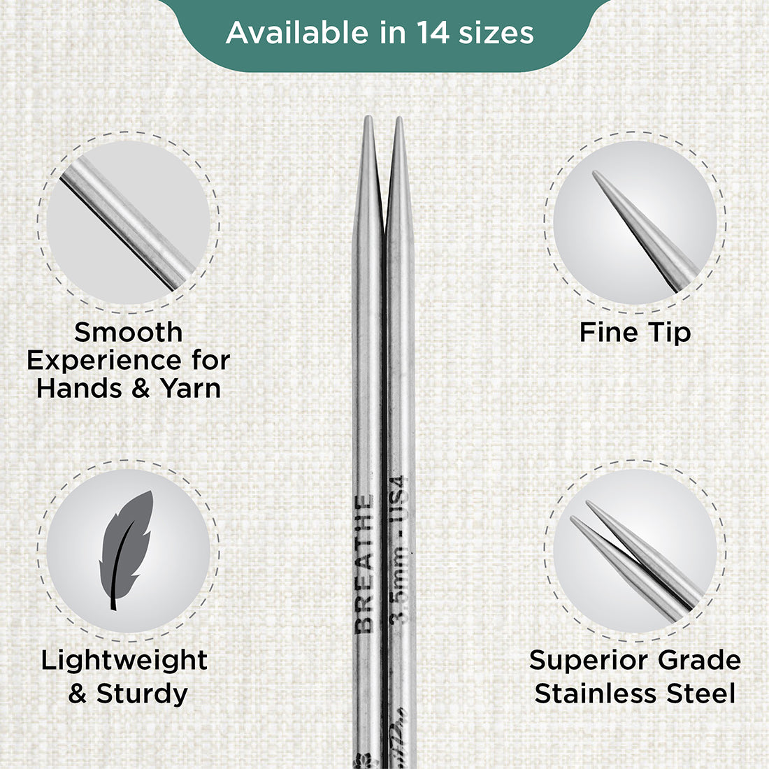 Pair of KnitPro Mindful stainless steel lace interchangeable needle tips, 3.5mm