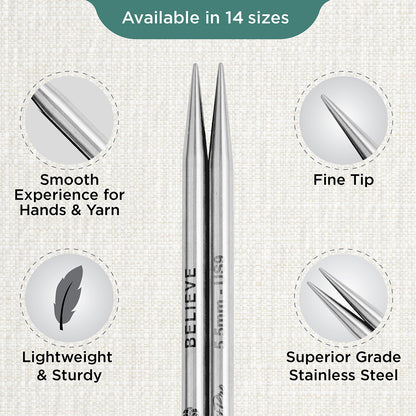 Pair of KnitPro Mindful stainless steel lace interchangeable needle tips, 5.5mm