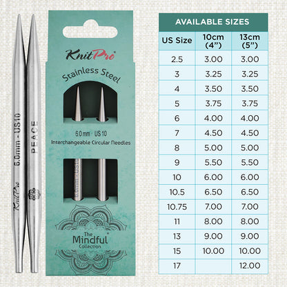 Pair of KnitPro Mindful stainless steel lace interchangeable needle tips, 6mm