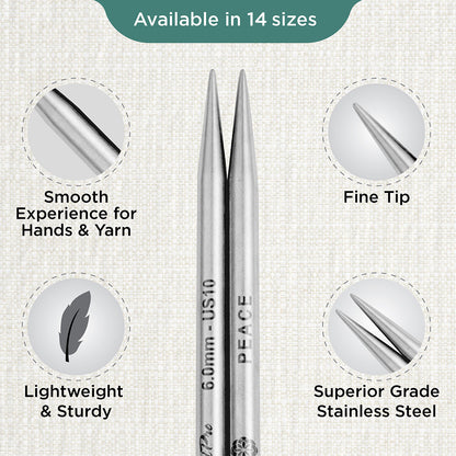 Pair of KnitPro Mindful stainless steel lace interchangeable needle tips, 6mm
