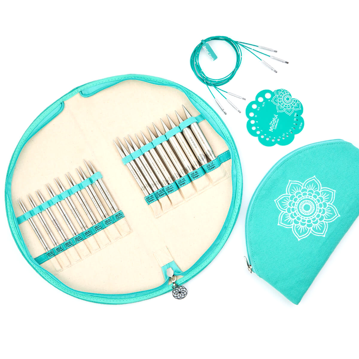KnitPro Mindful Affection interchangeable needle set in a round mandala fabric case