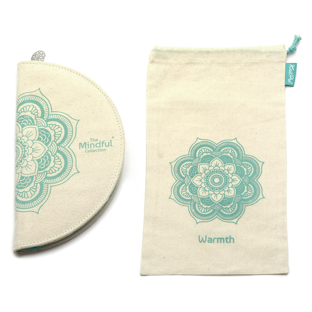 KnitPro Mindful Warmth interchangeable needle set in a semi-circular mandala fabric case