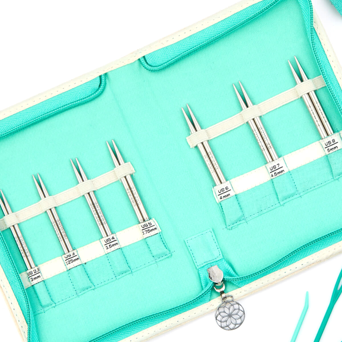 KnitPro Mindful Grace interchangeable needle set in a mandala fabric case