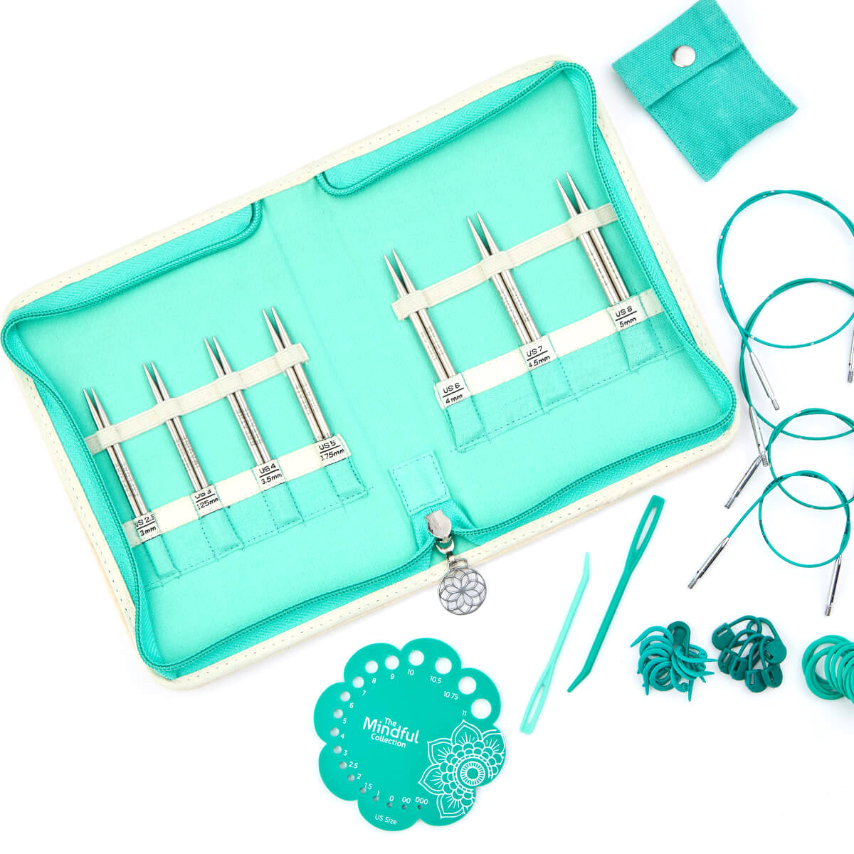 KnitPro Mindful Grace interchangeable needle set in a mandala fabric case