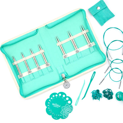 KnitPro Mindful Grace interchangeable needle set in a mandala fabric case