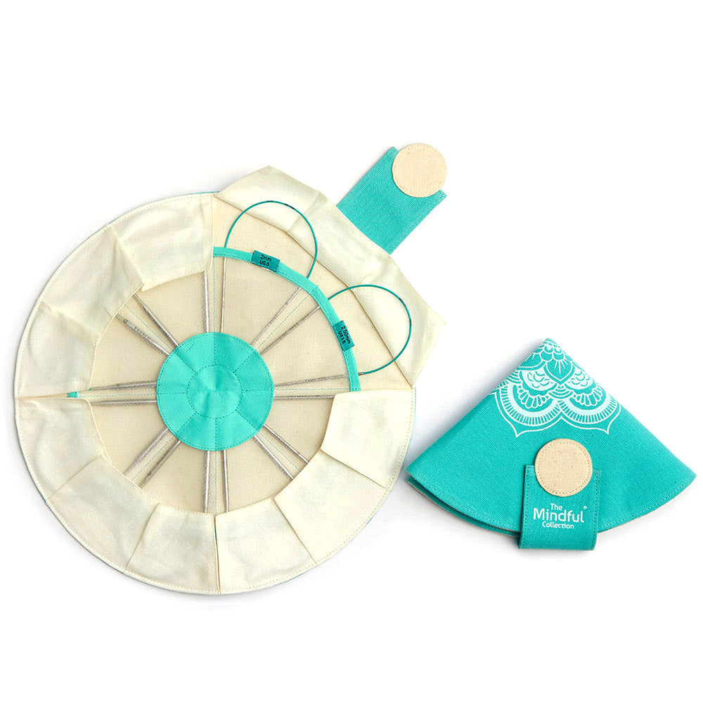 KnitPro Mindful Explore fixed circular needle set in a triangular mandala fabric case
