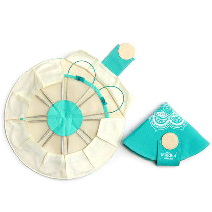 KnitPro Mindful Explore fixed circular needle set in a triangular mandala fabric case