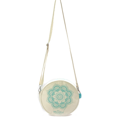 Two round KnitPro Mindful bags, large and small, with a strap