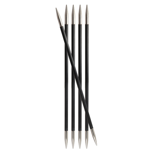 Set of 5 KnitPro Karbonz black carbon fibre double-pointed knitting needles with brass tips