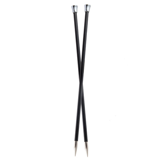 KnitPro Karbonz 35cm single pointed knitting needles, 3mm, black carbon fibre with brass tips