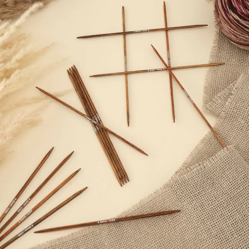Set of five KnitPro Ginger Cubics square wooden double-pointed needles, 15cm 4mm