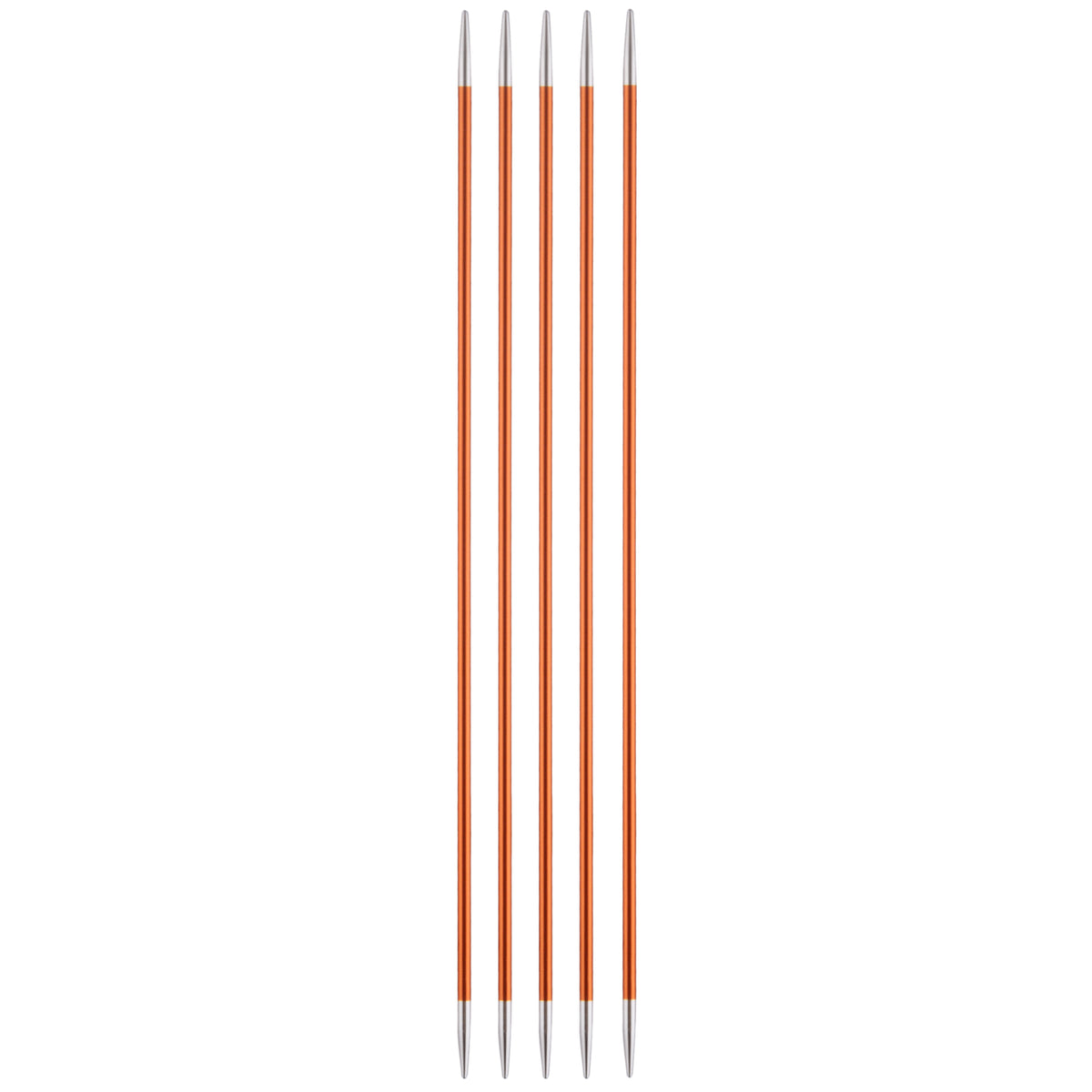 Set of five coloured aluminium KnitPro Zing double-pointed knitting needles