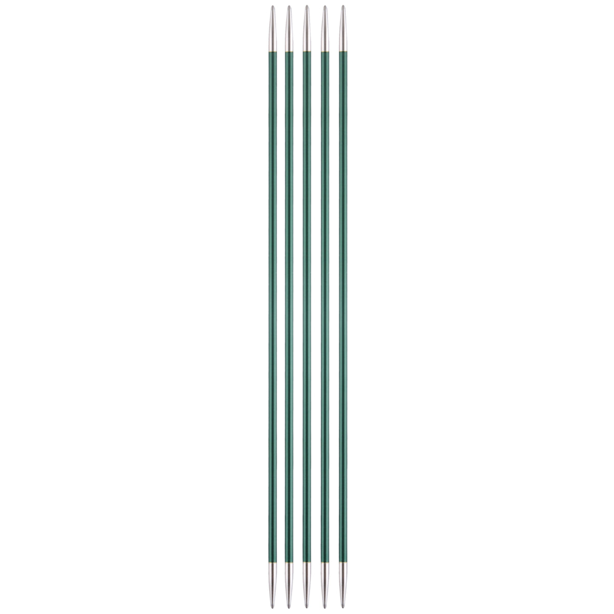 Set of five coloured aluminium KnitPro Zing double-pointed knitting needles