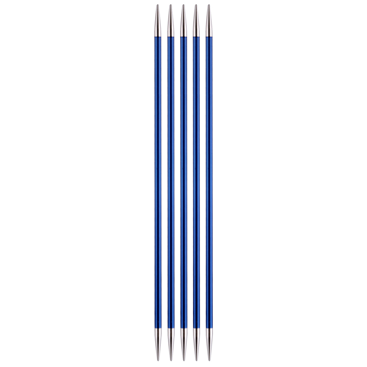 Set of five coloured aluminium KnitPro Zing double-pointed knitting needles