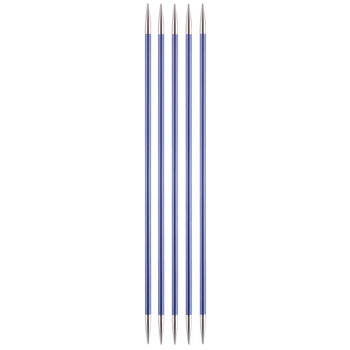 Set of five coloured aluminium KnitPro Zing double-pointed knitting needles