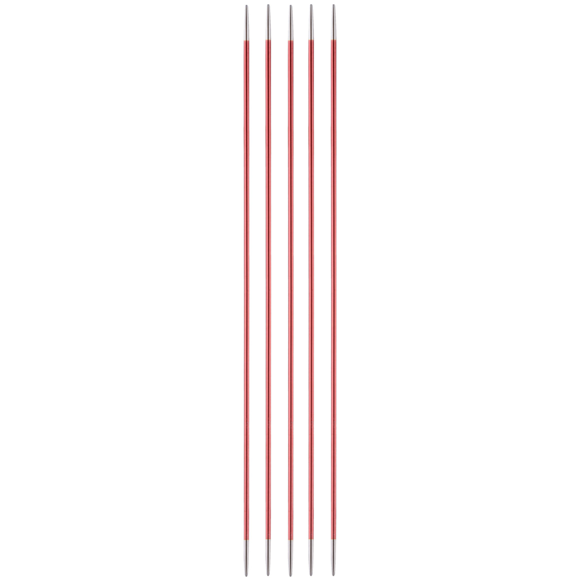 Set of five coloured aluminium KnitPro Zing double-pointed knitting needles