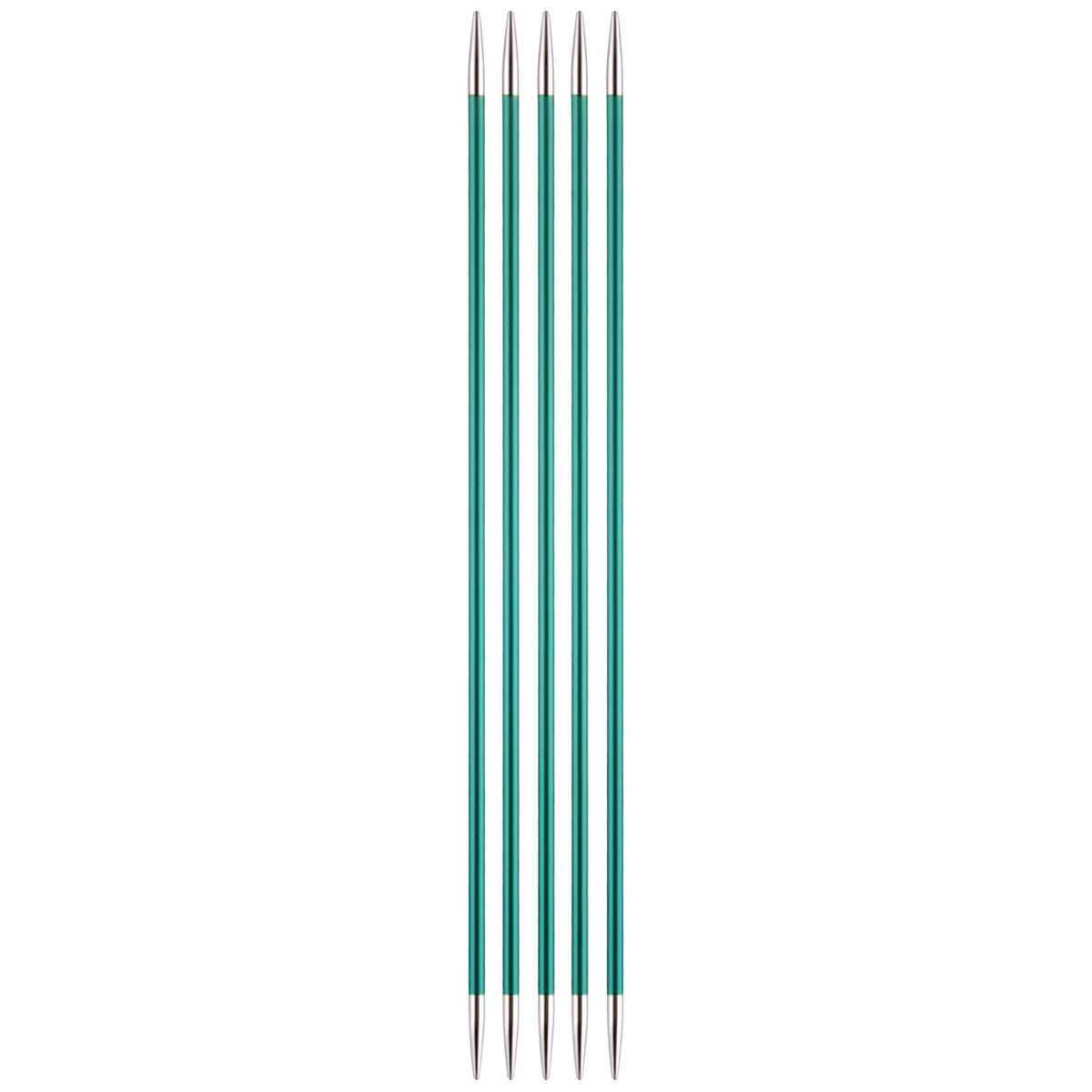 Set of five coloured aluminium KnitPro Zing double-pointed knitting needles