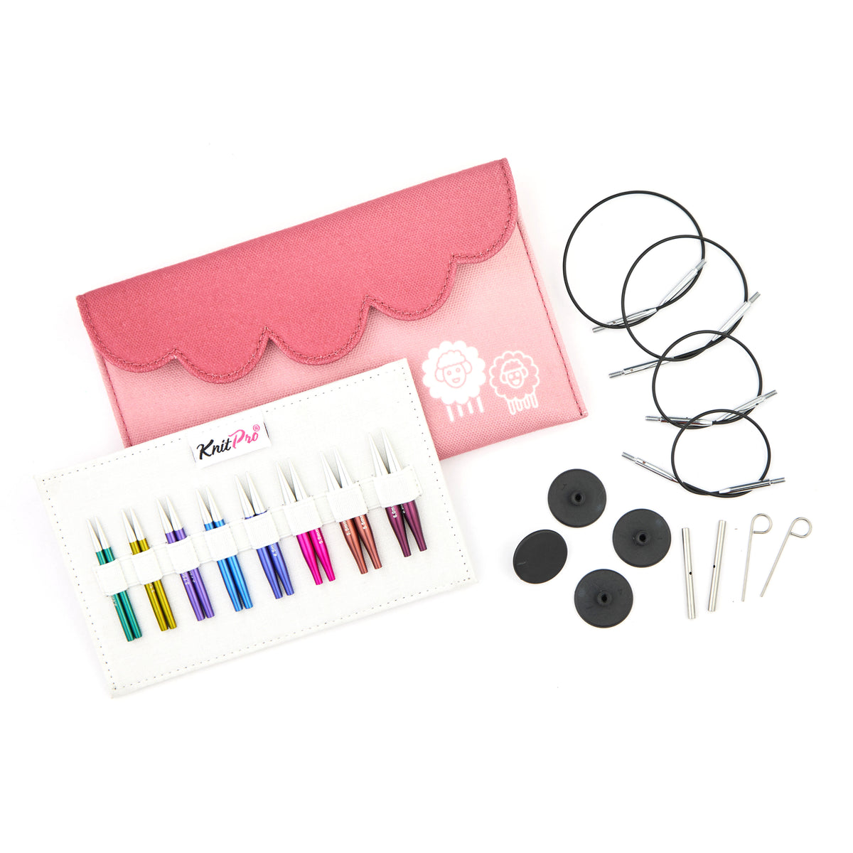 KnitPro Zing mini interchangeable needle set in a pink fabric case