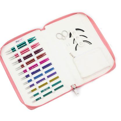 KnitPro Zing Regal interchangeable needle set in a pink zipped case