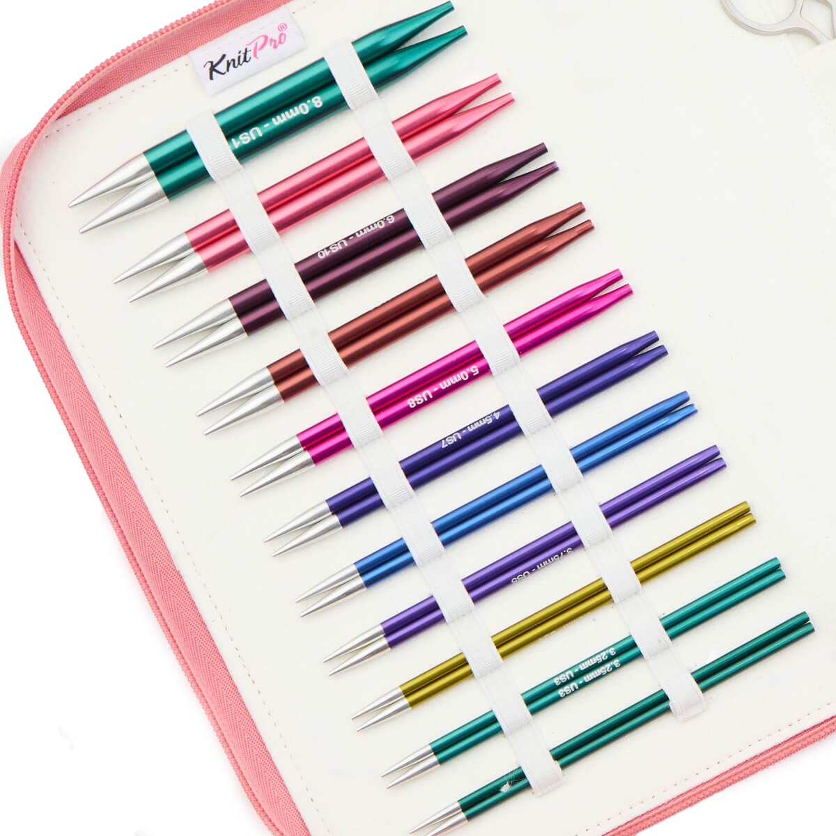 KnitPro Zing Regal interchangeable needle set in a pink zipped case