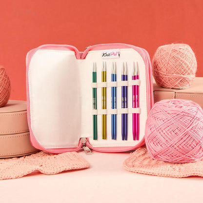 KnitPro Zing short tip interchangeable starter set in a pink case