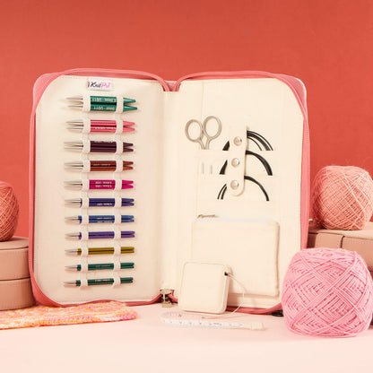 KnitPro Zing short tip Regal interchangeable set in a pink zipped case