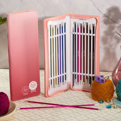 KnitPro Zing Grande set of 25cm straight knitting needles in a pink case