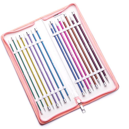 KnitPro Zing Grande set of 25cm straight knitting needles in a pink case