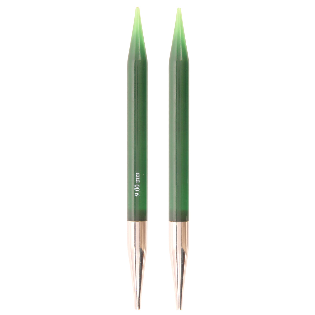 Pair of colourful KnitPro Trendz acrylic interchangeable circular needle tips, 9mm