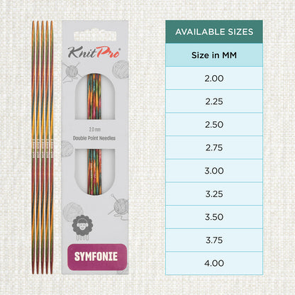 Set of 5 KnitPro Symfonie 2.00mm wooden double pointed needles