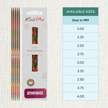 Set of 5 KnitPro Symfonie 2.25mm wooden double pointed needles
